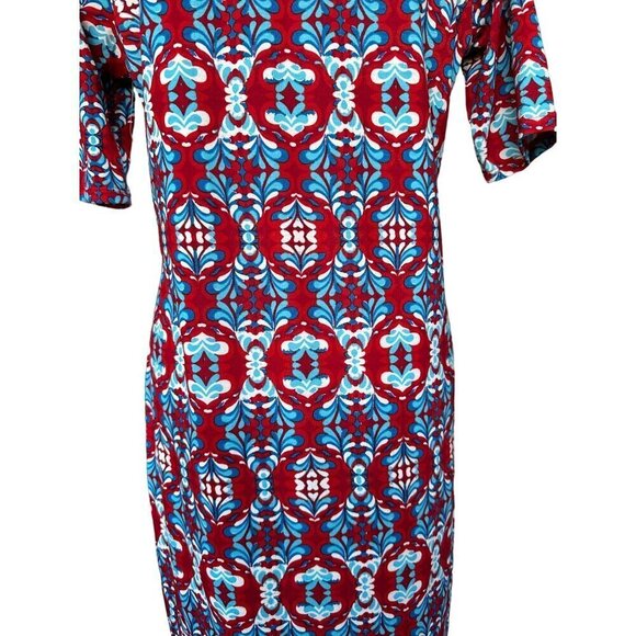 Lularoe Dress Women's Sz XL 'Julia' Red Floral Geometric Dress Short Sleeve NEW - Picture 6 of 12
